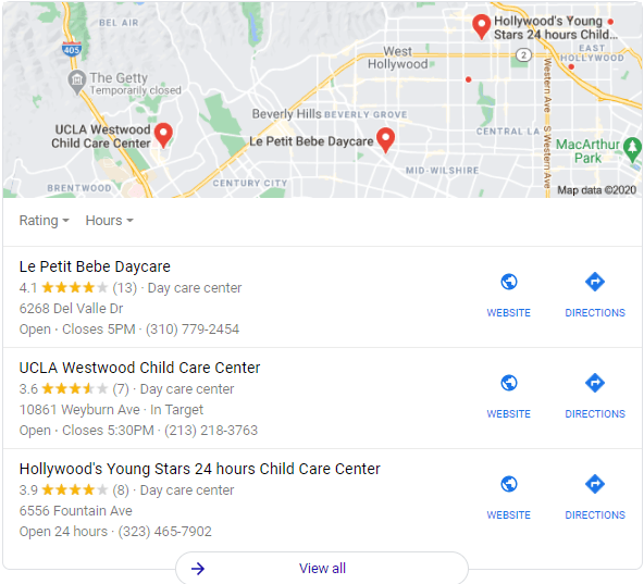 SEO Day Care Google Listing